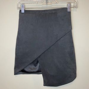 Grey suede leg slit mini skirt